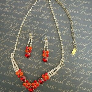 ✨ Vintage CHRISTINA COLLECTION Red & Orange  Necklace & Earrings Set ✨